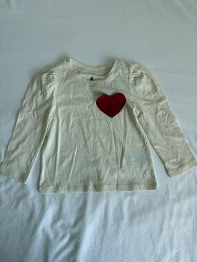 Baby Gap Girls Red Heart Applique Puff Sleeve Long Sleeve Tee